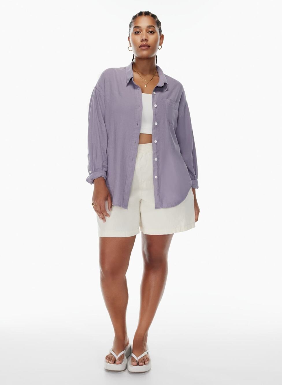 Aritzia Wilfred Free Relaxed 100% Linen Light Purple Coastal Beach Shirt Sz XS